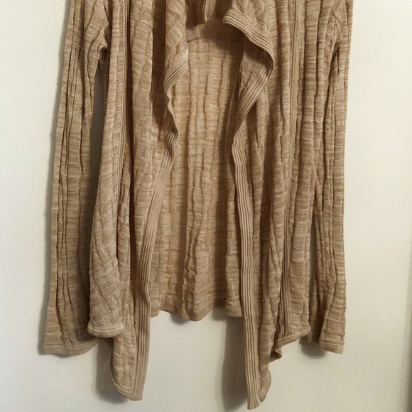 New Misook Long Textured Knit Cardigan Blazer Jacket Size S Tan Taupe Stretch - Picture 3 of 8